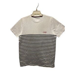 UNISEX Med Cotton CHIEF Embroidered T-Shirt Tee White Black Stripes